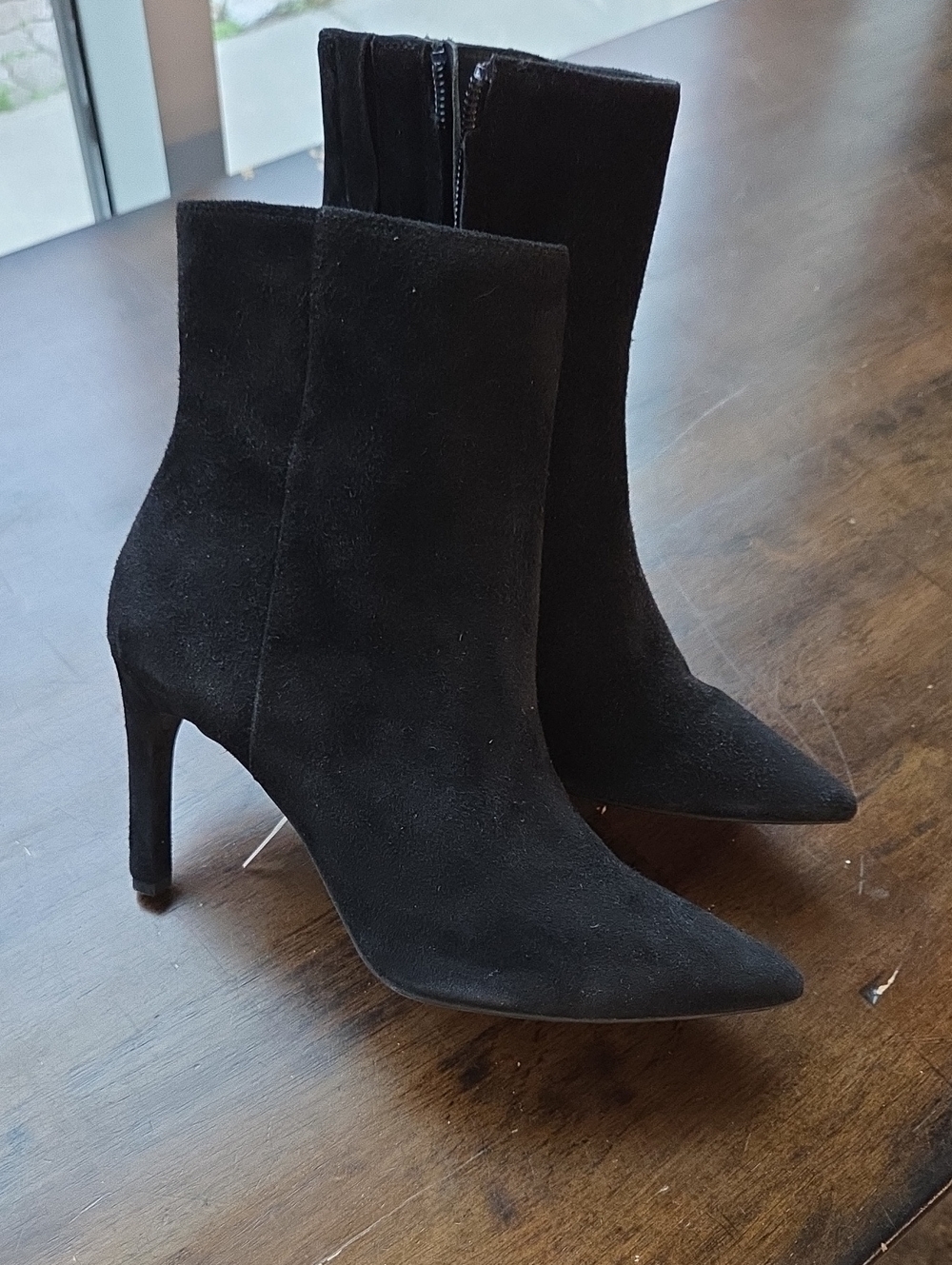 Geox Size 7 Black Suede Pointed-Toe Ankle Booties with Stiletto Heel NEW